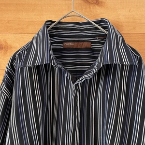 【PERRY ELLIS】ストライプ 柄シャツ 長袖シャツ フライフロント ペリーエリス XL アメリカ古着