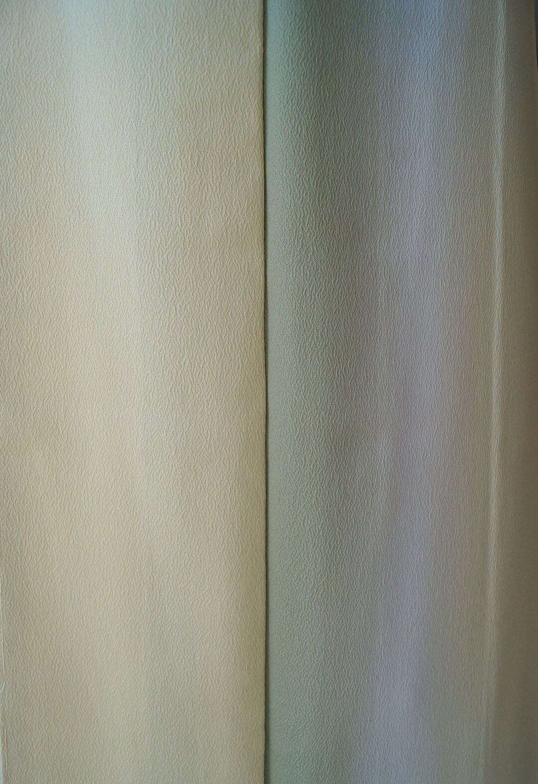 【袷】蒸栗色×柳茶色 縦暈し 縮緬地 色無地 縫い一つ紋