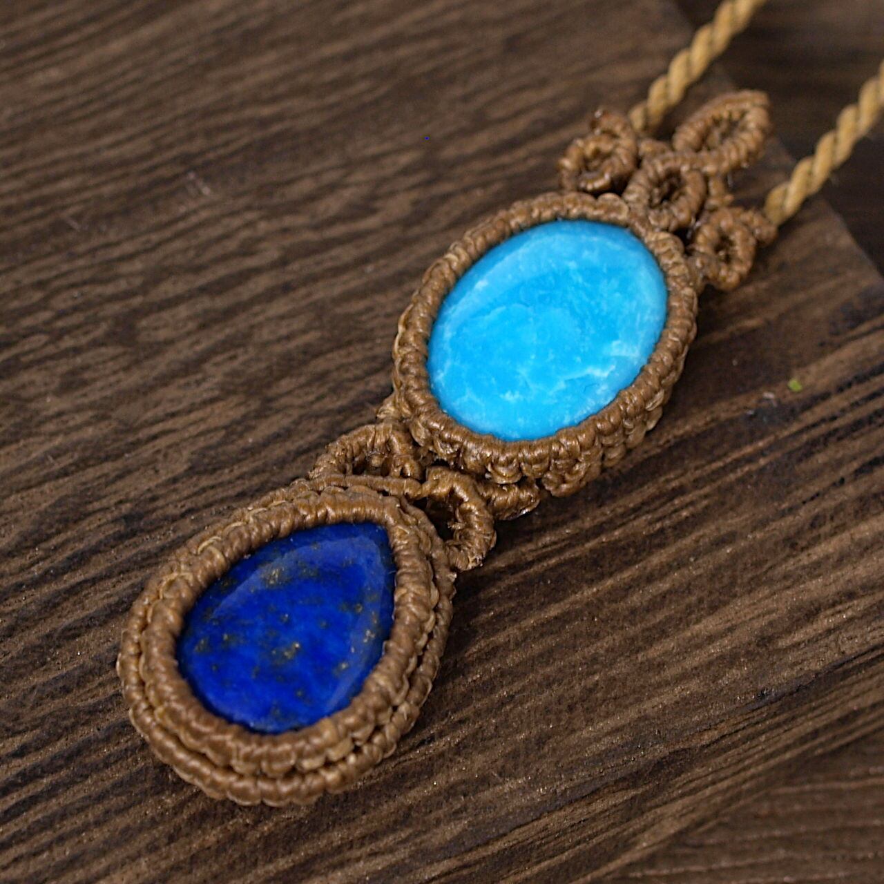 一点物】ターコイズ＋ラピスラズリ連結マクラメネックレス | Natural Style