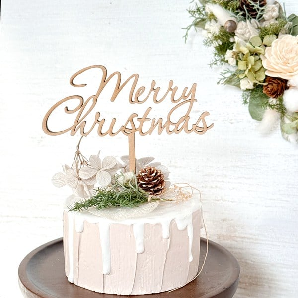 クリスマス ケーキトッパー メリークリスマス(トナカイ・ツリー付き)|Ray Woodmade