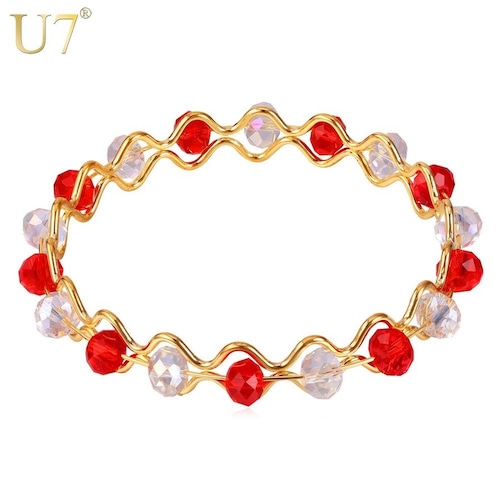 レディース ブレスレット バングル チャーム 赤 ビーズ 黄 カラー リンク ボール 腕輪 80001968