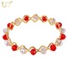 レディース ブレスレット バングル チャーム 赤 ビーズ 黄 カラー リンク ボール 腕輪 80001968