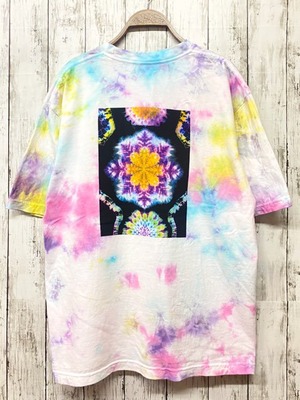 タイダイ染め Tie-dye ビッグシルエット Tシャツ　Mサイズ　曼荼羅　ピンク×ブルー　ムラ染め　Hippies Dye HD17-18