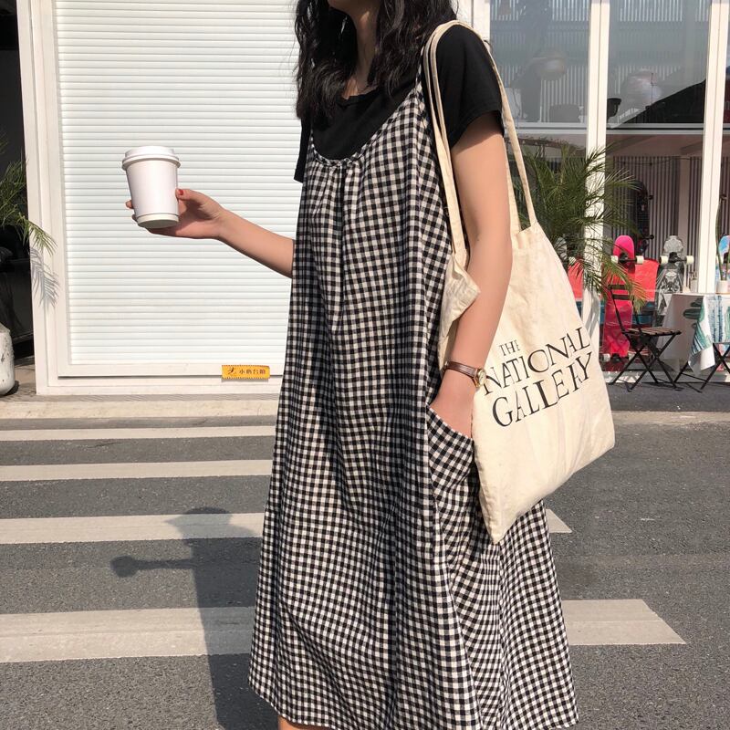 ギンガムチェック ブロックチェック レトロ ロングワンピース Qrea Style プチプラ 韓国ファッション
