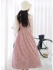 【0135】Pink Patchwork Pattern Long Sleeve Dress