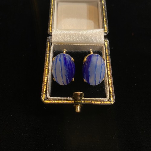 Blue striped glass earrings