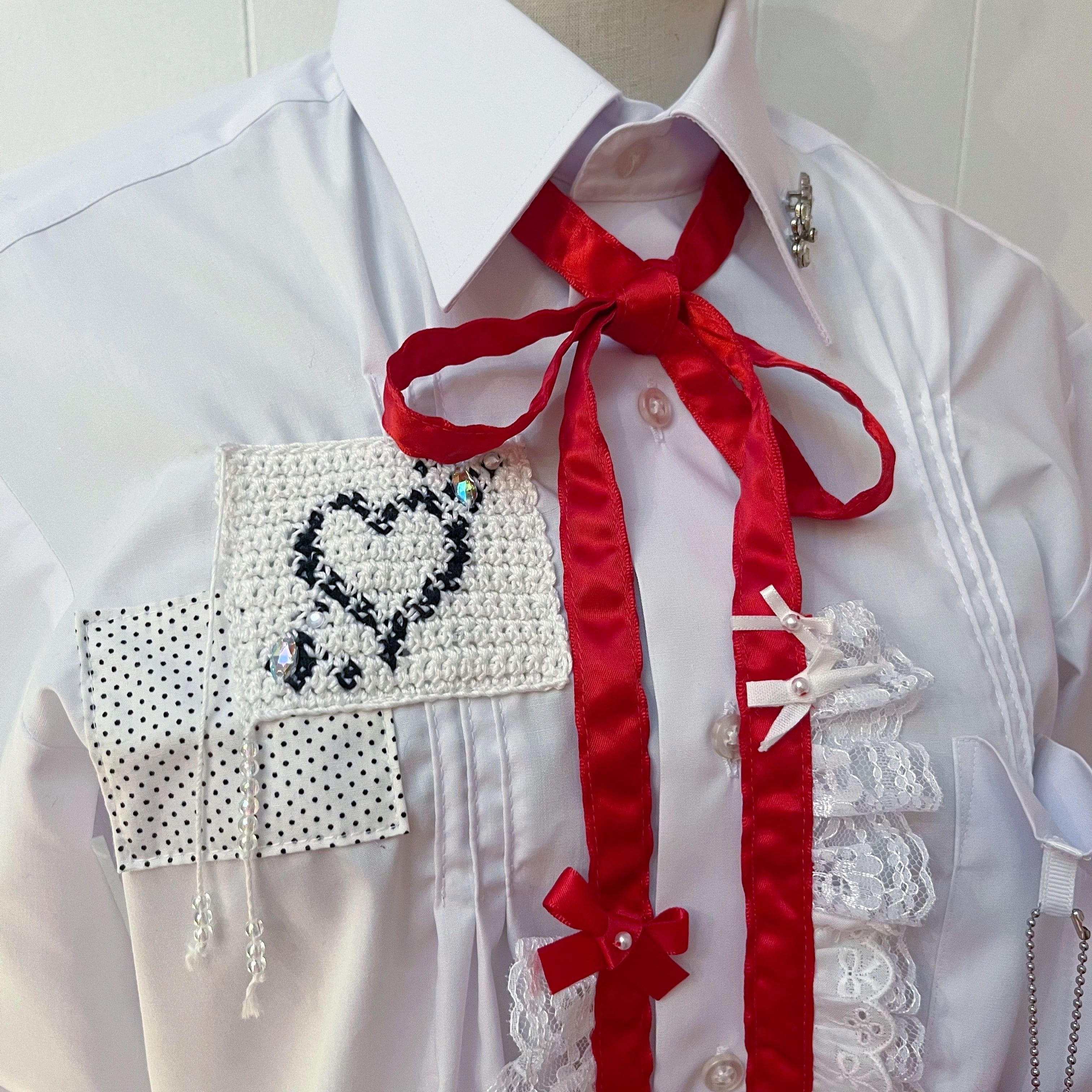 remake ˚✧₊ red many ribbon big shirt