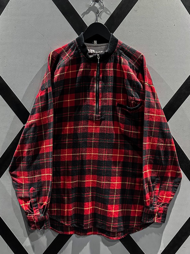 【X VINTAGE】Tartan Check Vintage Loose Half Zip Pullover Shirt