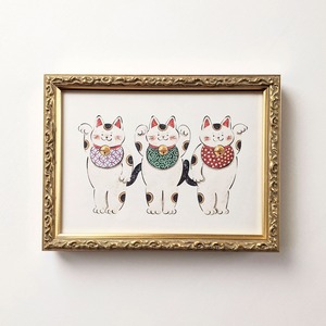 2L 招き猫トリオ アートプリント/イラスト複製画