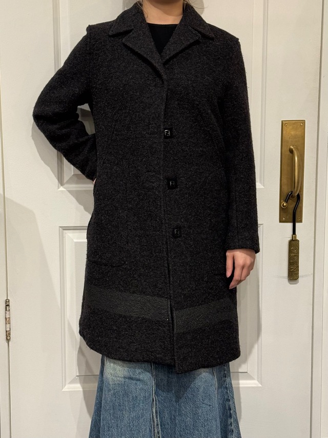 FENDI / vintage dark gray wool long coat.