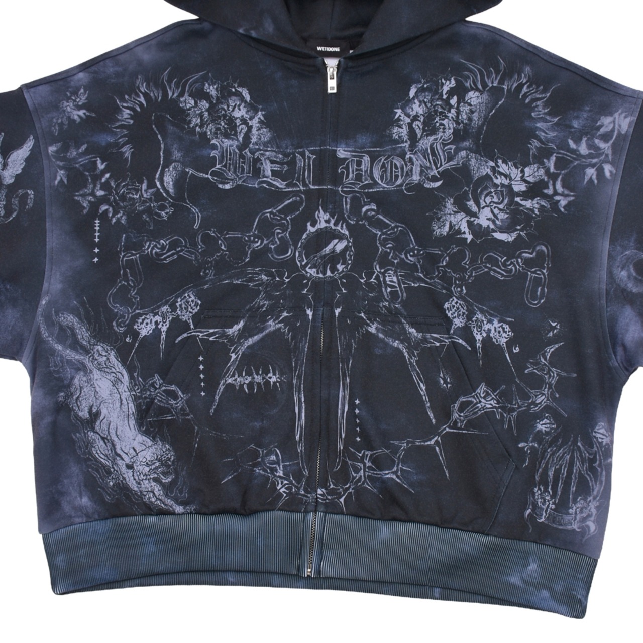 【WE11DONE】BLACK TATTOO PRINTED HOODIE ZIP-UP - 4