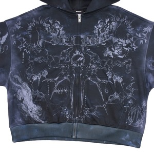 【WE11DONE】BLACK TATTOO PRINTED HOODIE ZIP-UP