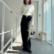 切替ワイドデニムPT/ブラック