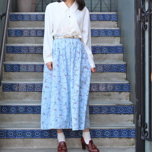 USA VINTAGE FLOWER PATTERNED FRONT BUTTON DESIGN LONG SKIRT/アメリカ古着花柄フロントボタンデザインロングスカート