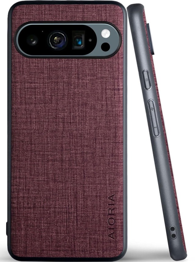 Aioria 互換性 ケース for Google Pixel 9 Pro 5G 生地パターンレザー高級に保護純色スマホケース (Red, for Pixel 9 Pro)