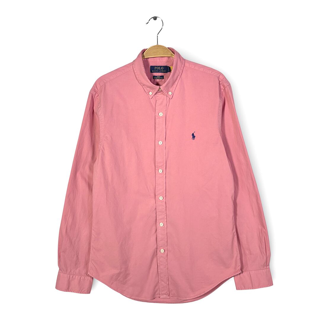 ラルフローレン ボタンダウンシャツ ツィール スリムフィット ピンク ワンポイントロゴ 長袖シャツ RALPH LAUREN サイズM 古着 CA1541