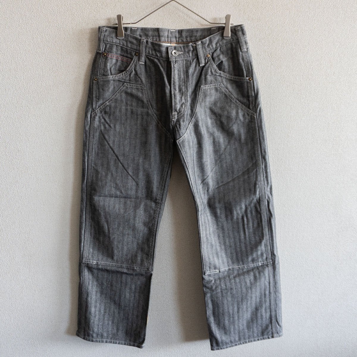 美品】IRON HEART【10.5oz ヘリンボーン ダブルニー ロガージーンズ