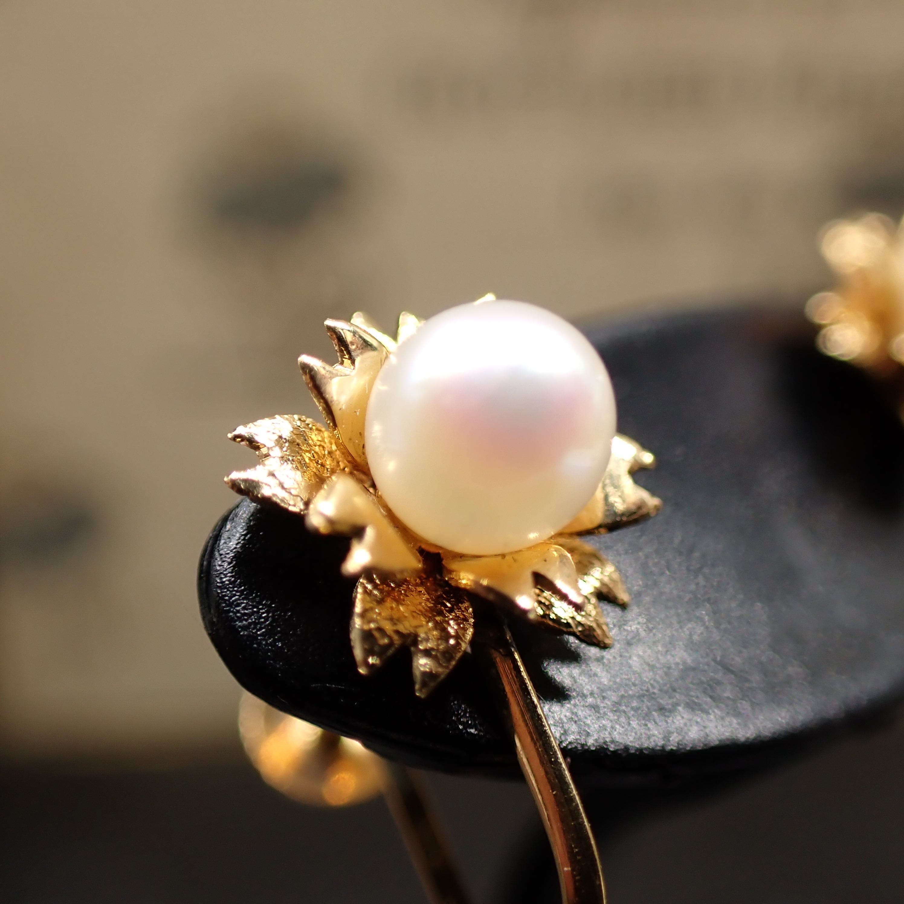 りぼん　ヴィンテージ　アンティーク　アクセサリー　レトロ　一点物　希少　真珠 K18 あこや真珠 パールイヤリング ヴィンテージ 昭和レトロ デイジー