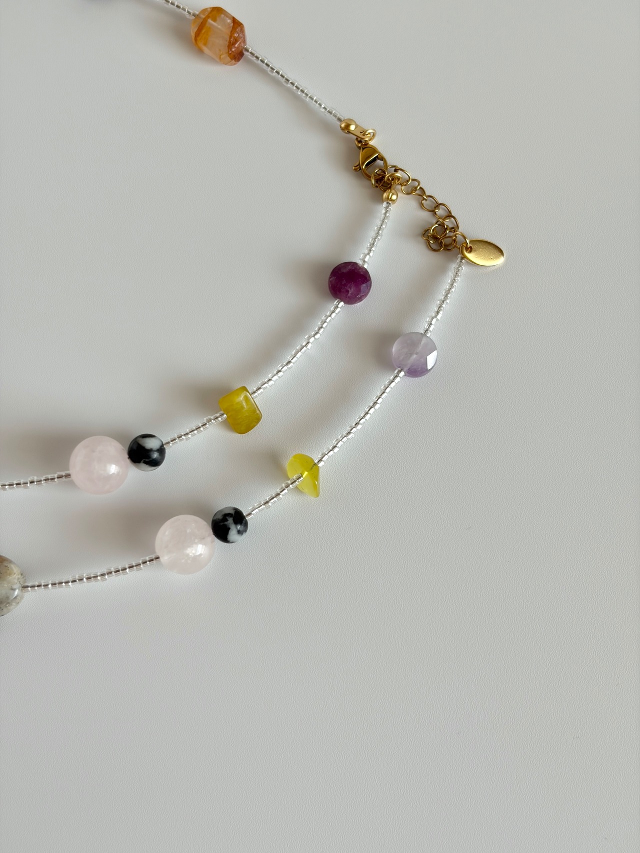 Multi Stone Clear Beads Necklace［BZN35］