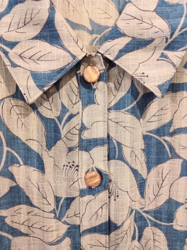 ブルーストライプ椿柄レトロワンピース/ニュールック日本製古着服NEWLOOKMADEINJAPAN