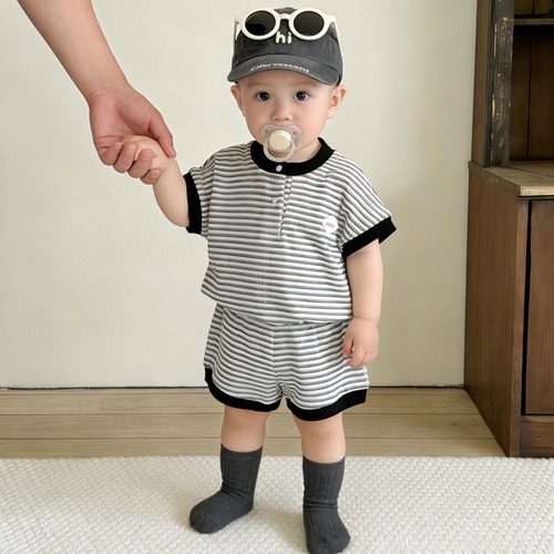 【セット】ストライプ半袖Tシャツハーフパンツセットアップ