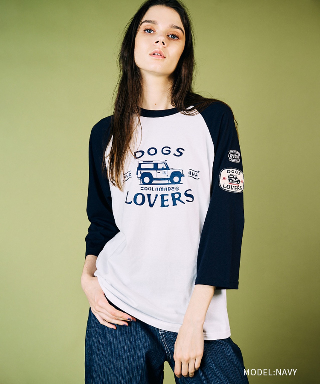 DOGS LOVERSプリントラグランスリーブTシャツ (BLACK)　CQ-49021