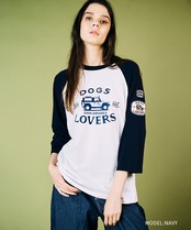 DOGS LOVERSプリントラグランスリーブTシャツ (BLACK)　CQ-49021