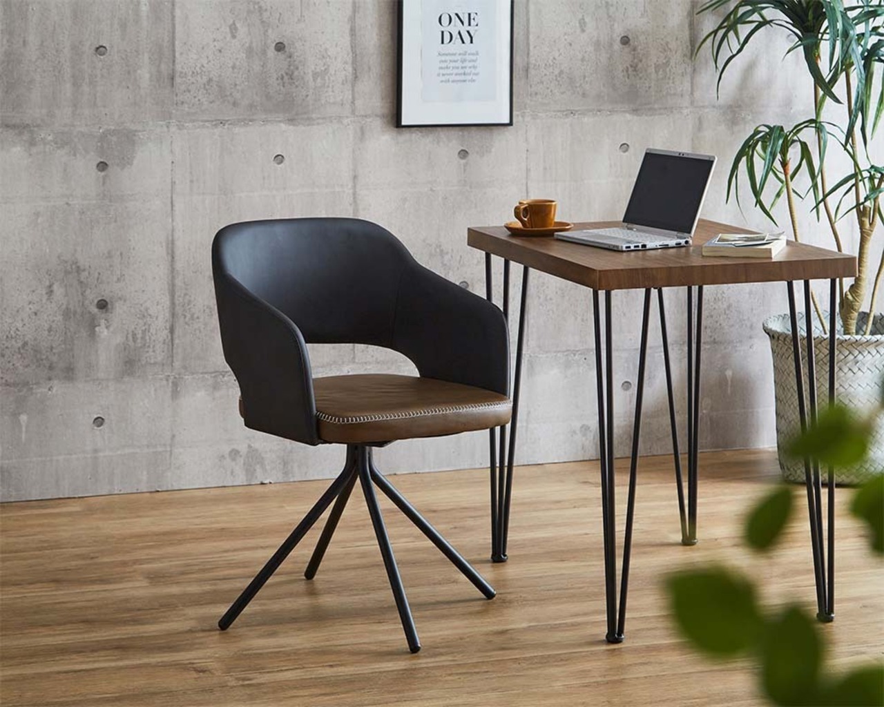 レザー調ラウンドダイニングチェア　75cm幅テーブル 2点セット【Marlon×Umbure】