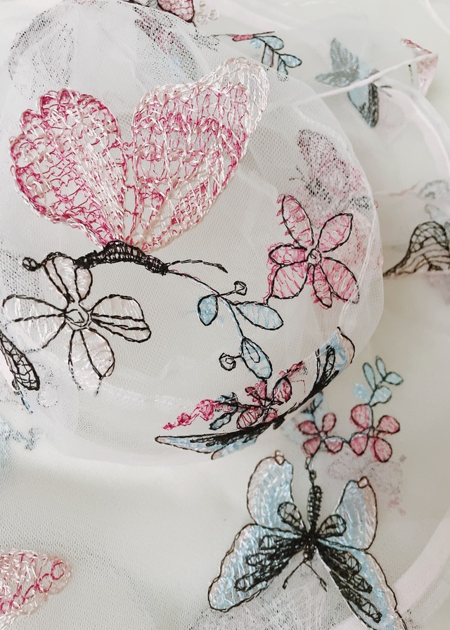 Pink Butterfly | Embroidred Lace Veil Hat