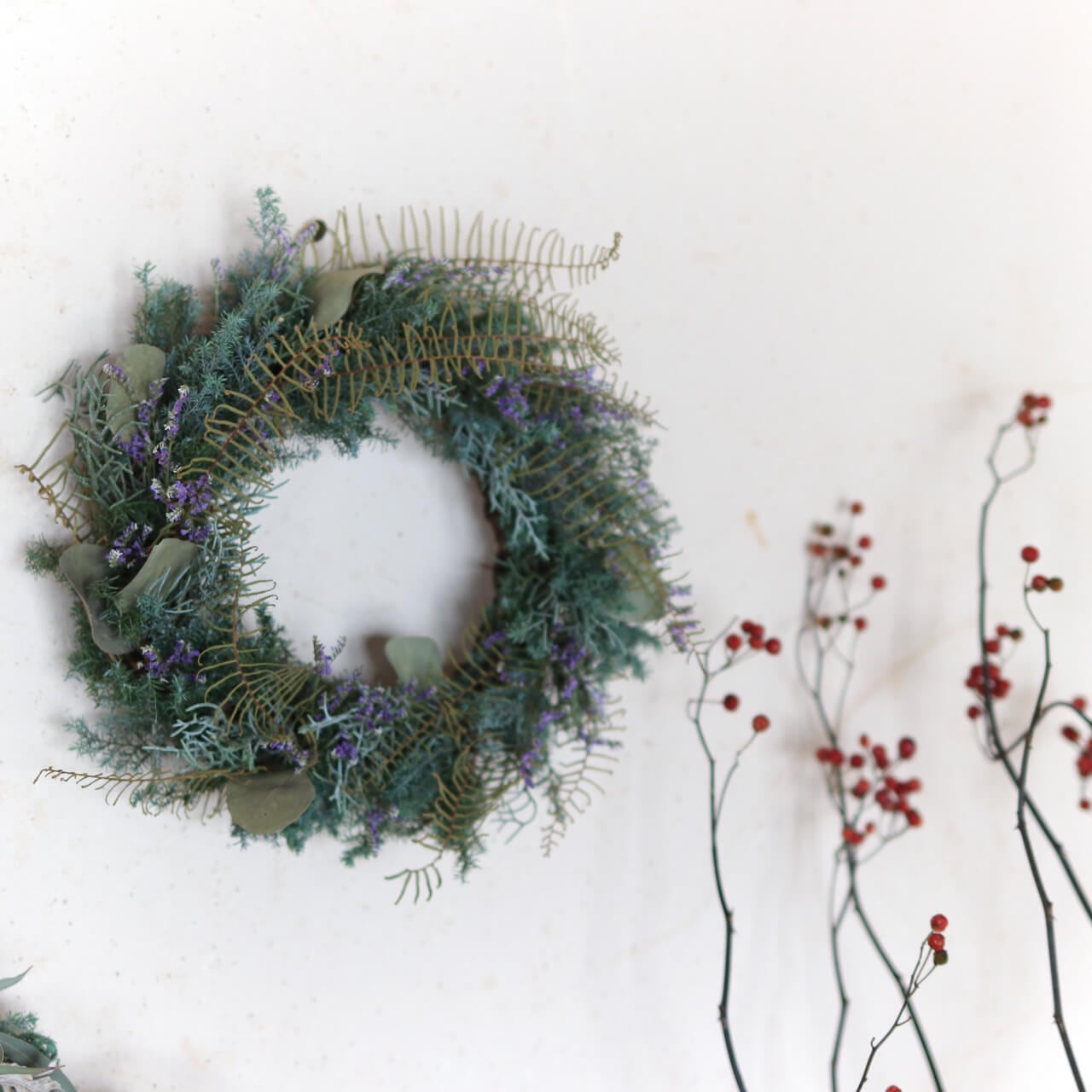 1点もの 約直径25cm 】針葉樹とブルーファンタジアのシックなグリーン