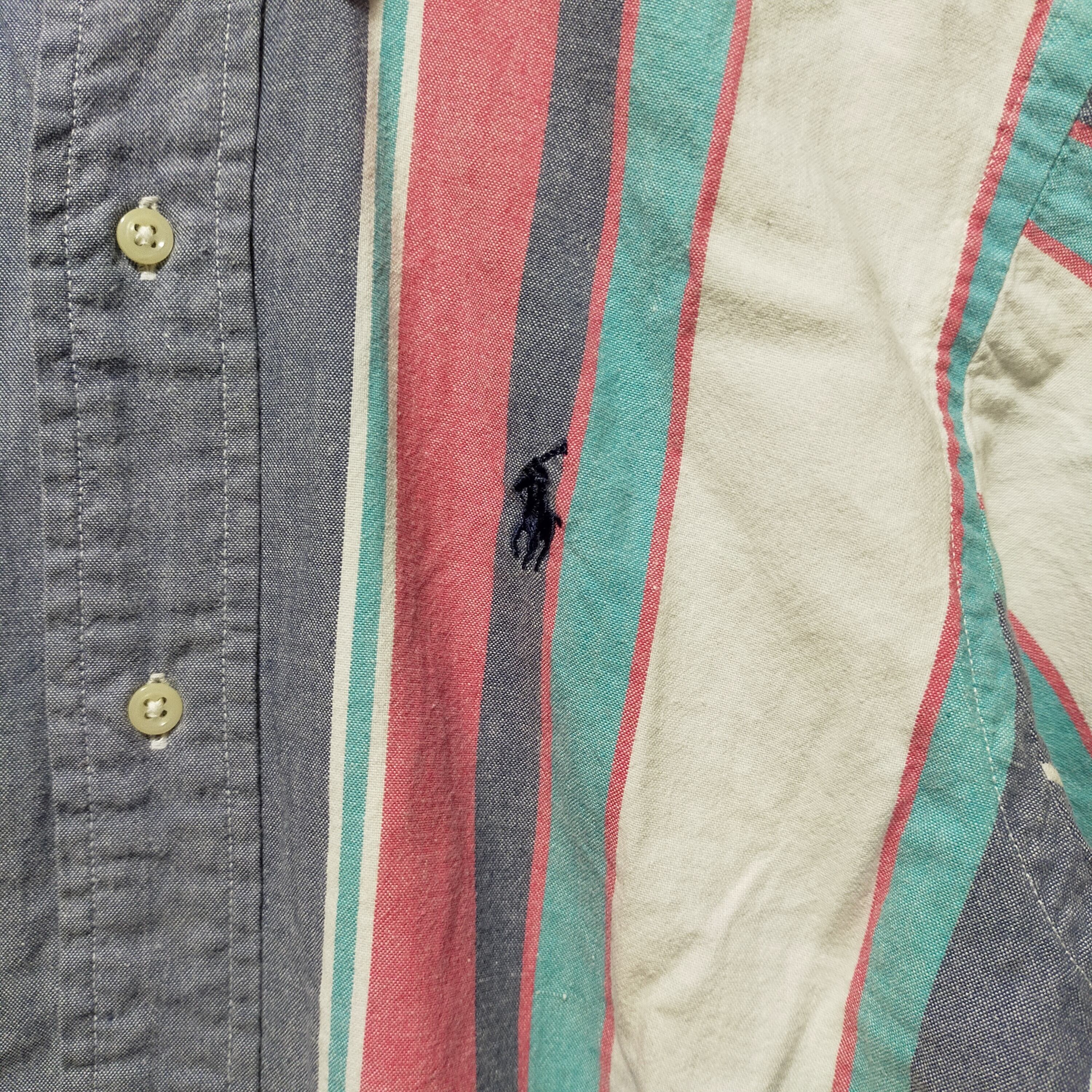 80s USA製 Polo by Ralph Lauren 緑タグ マルチストライプ 半袖シャツ 