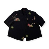 詩仙堂 シセンドウ BY HITOSHI 縮緬 ちりめん 和柄 半袖 シャツ ジャケット /日本製/ブラック