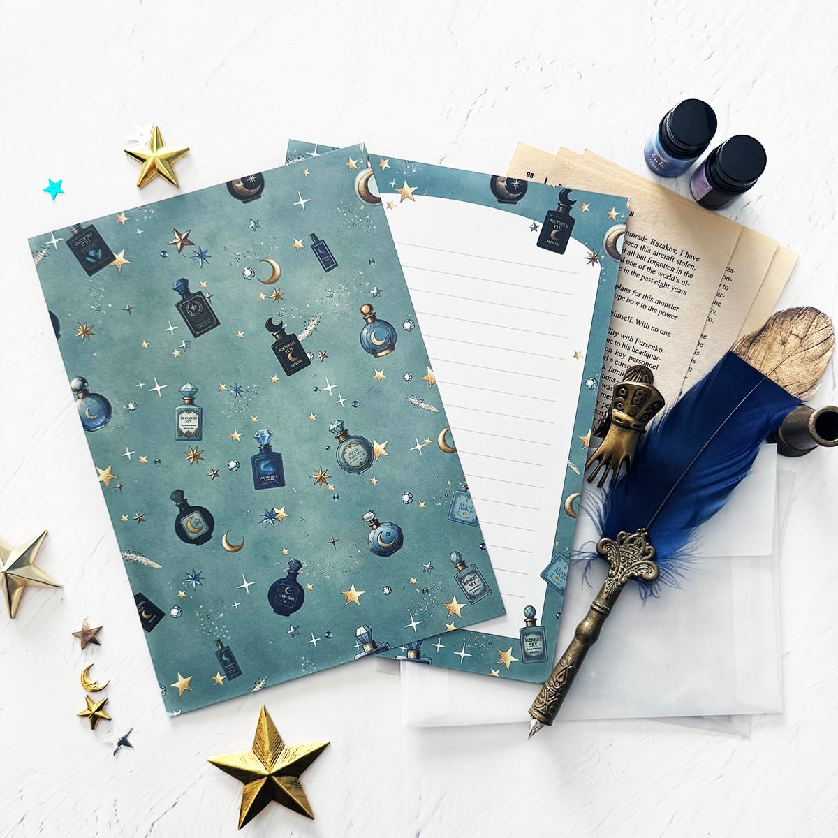 レターセット・便箋】星空香水瓶 アンティーク瓶総柄 レターセット