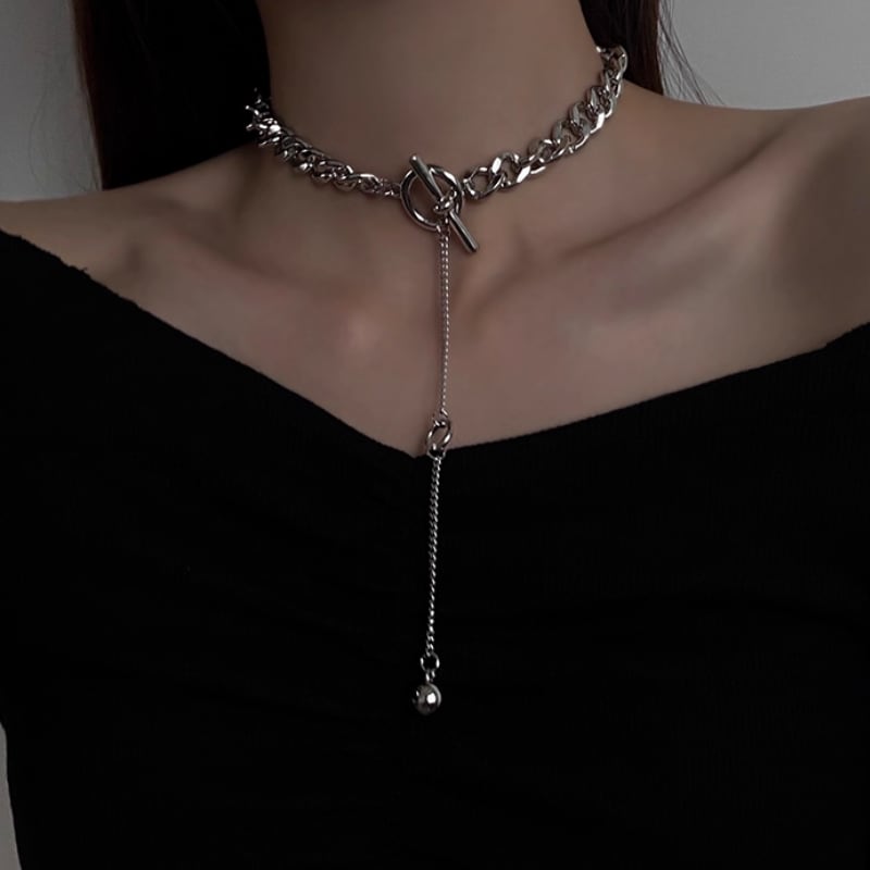 silver necklace choker / l0006