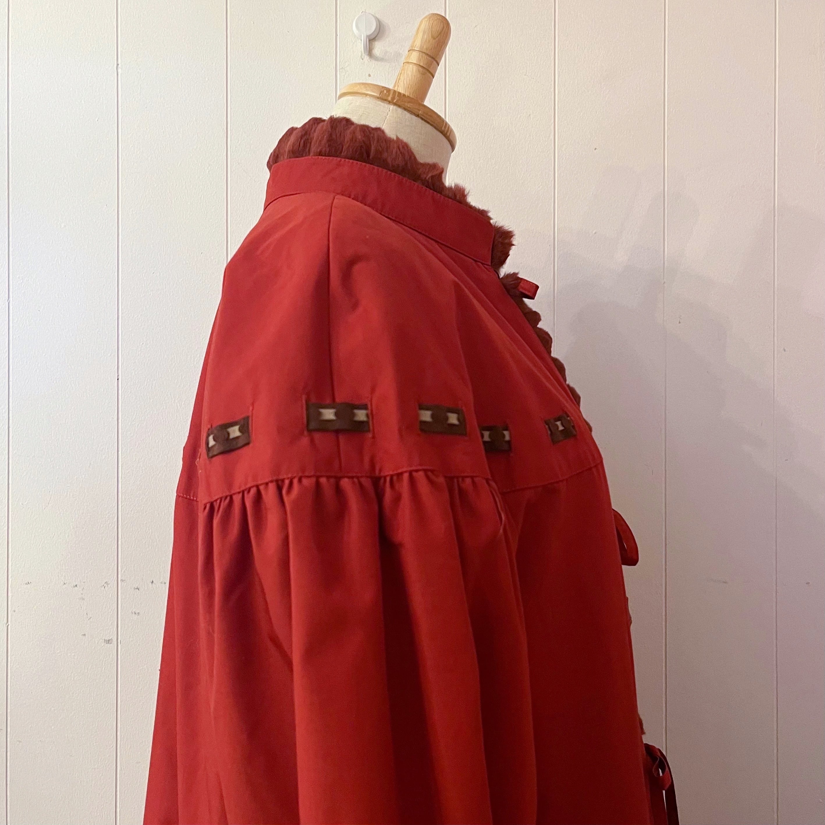 red ribbon fur liner coat