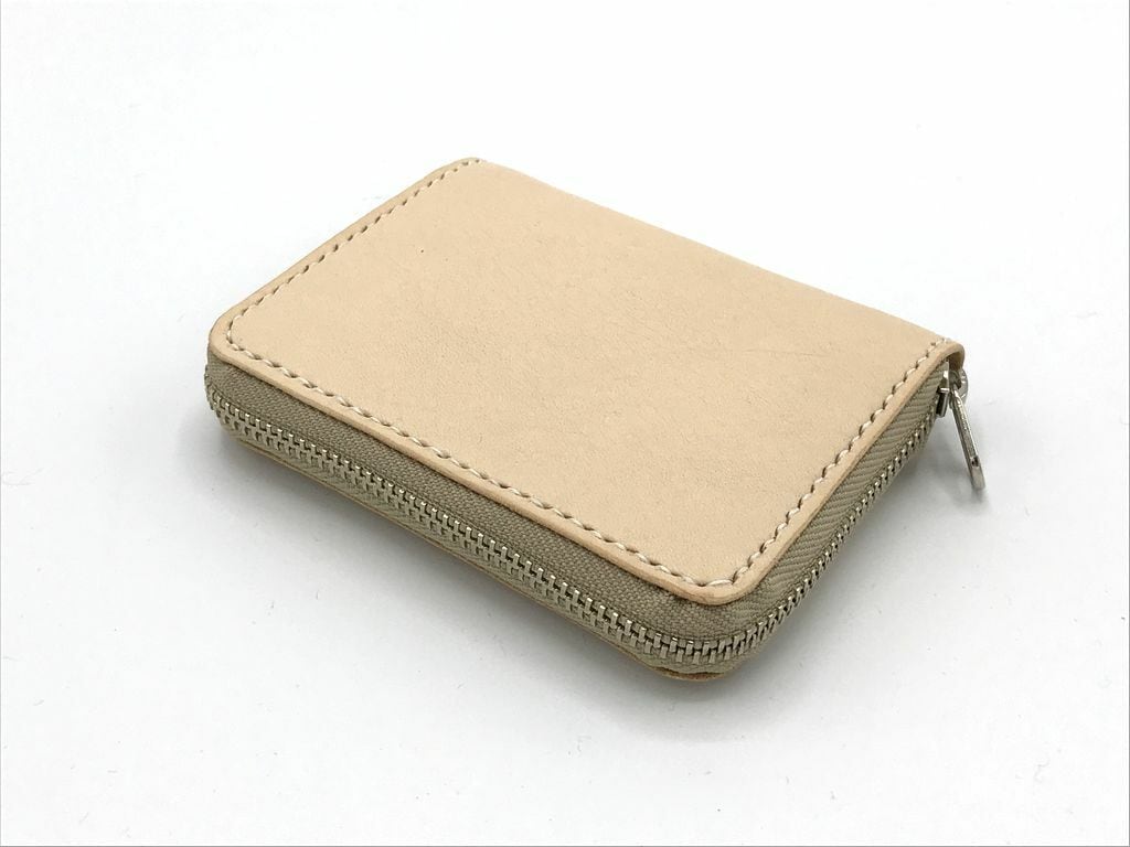 ラウンドファスナーコインケース/小銭入れ ヌメ革：ナチュラル【選べる