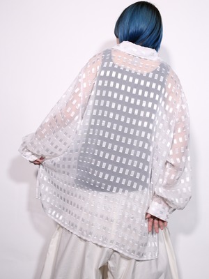 square jacquard white sheer shirt