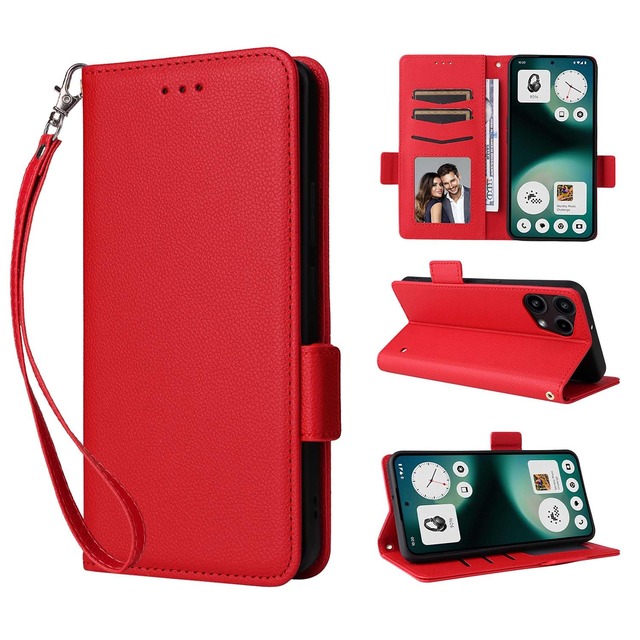 For Nothing Phone 3A Lite 用 ケース カバー Nothing Phone 3A Lite 手帳型 財布型 スマホケース KONXISA 合皮レザーー+TPU素材 革の質感 サイドマグネット開閉式 カード収納 スタンド機能 レンズ保護 落下防止 指紋防止 擦り傷防止 全面保護カバー(レッド)