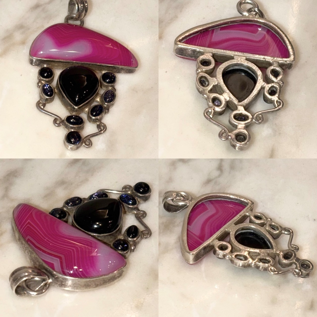 vintage silver natural stone pendant