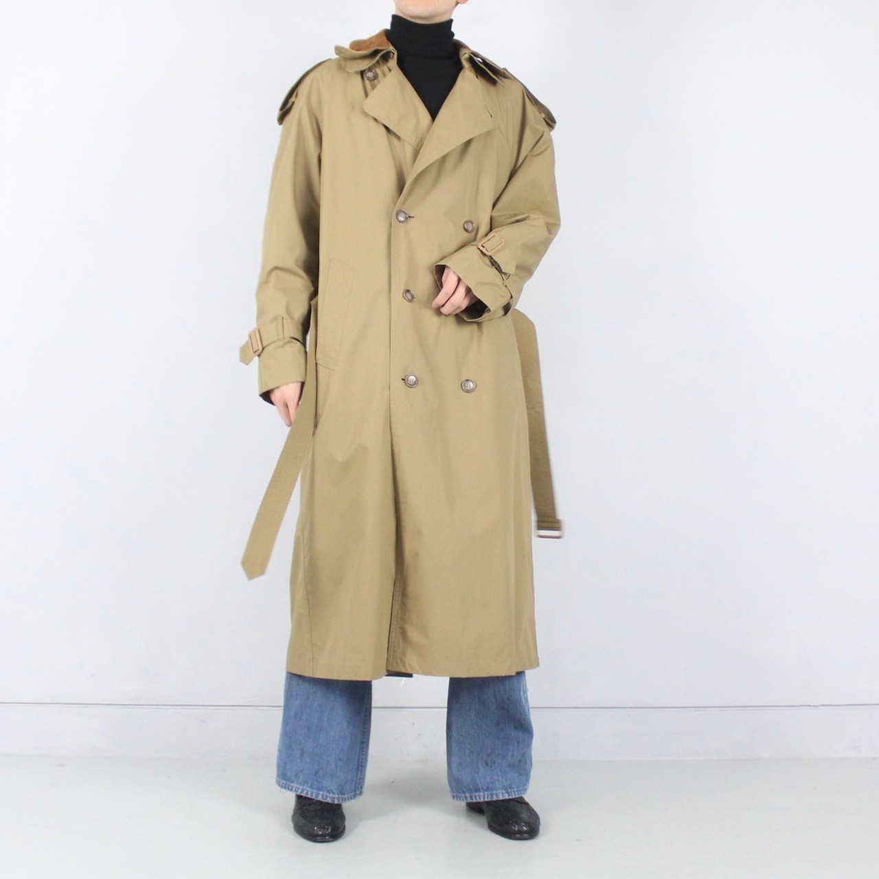 TOWNE LONDON FOG 襟レザー切替ダブルトレンチコート 着脱可ライナー 