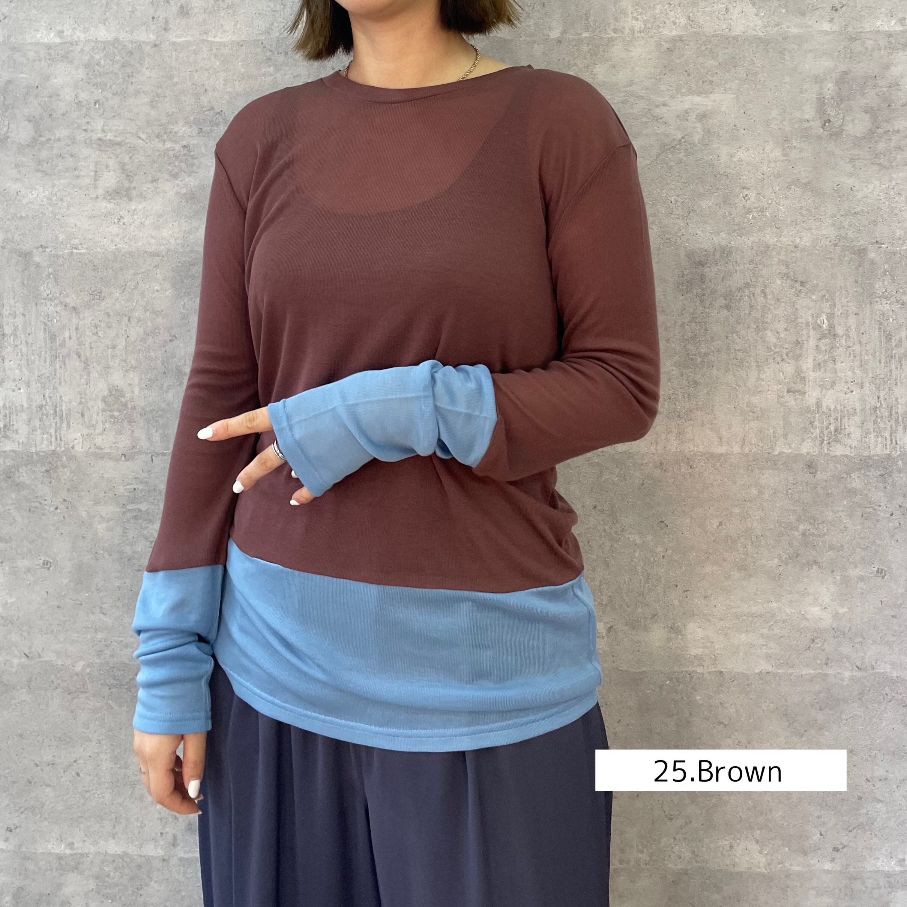 anna kerry アンナケリー2ブロックトップスブラウン×ブルー anna kerry アンナケリー2ブロックトップスブラウン×ブルー