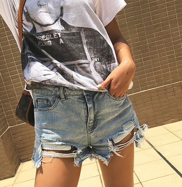 レディース ダメージジーンズ クラッシュデニム ショートパンツ 無地 ストリートカジュアル お出かけ デート 春 夏