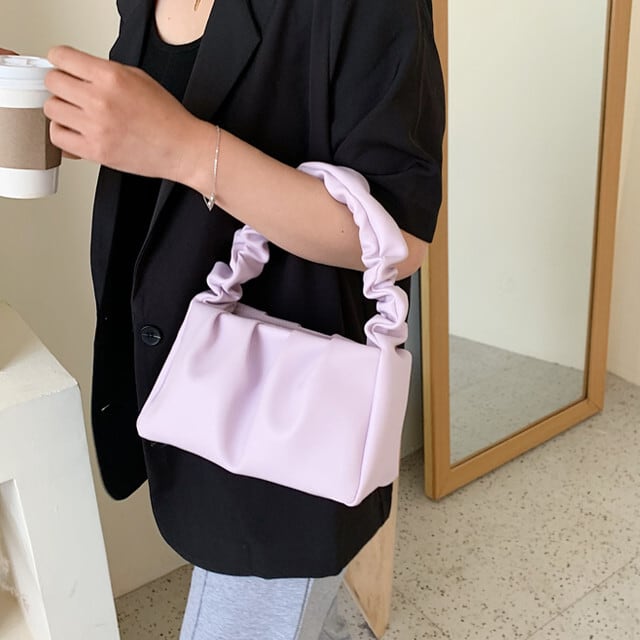 ショルダーバッグ ハンドバッグ 2WAY おしゃれ くしゅくしゅ ミニバッグ フェミニン 春色 ホワイト/ブラック/グリーン/イエロー/ピンク