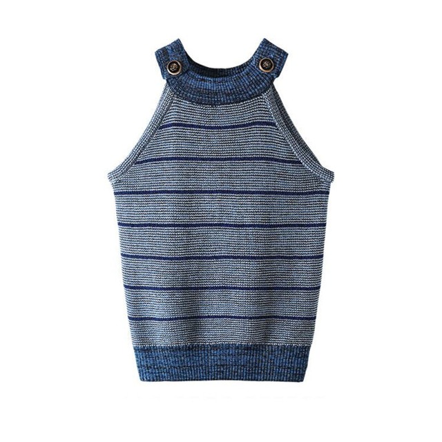 Halter neck stripe knit top　B044