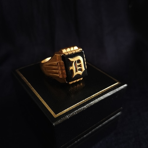 Vintage 18ct Gold Filled Onix「D」Initial Ring