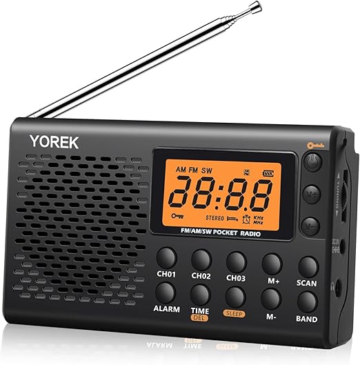 YOREK AM/FM/SW 高感度受信ポータブルラジオ 電池式 スリープ機能付き