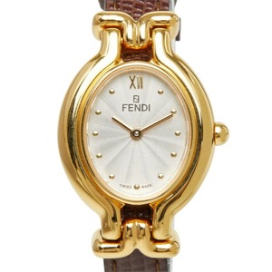 フェンディ カメレオン チェンジベルト 5色 腕時計 640L クオーツ ホワイト文字盤 メッキ レザー レディース FENDI 中古