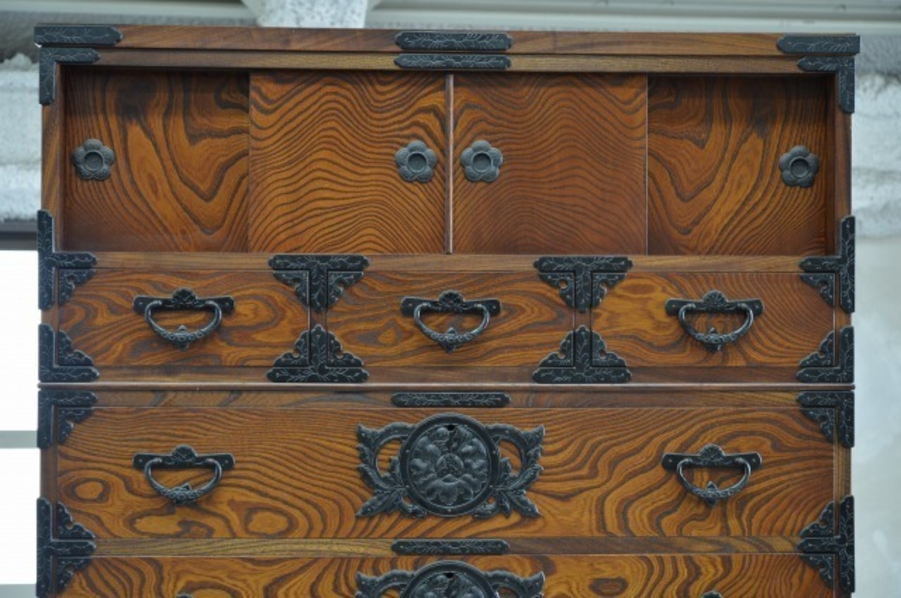 岩谷堂箪笥 整理箪笥 ケヤキ 50万 大型タンス トールチェスト ミドルチェスト 縦長 伝統工芸 拭漆 時代箪笥 欅【中古家具/中古インテリア/USED家具ユーズド家具/リサイクル】