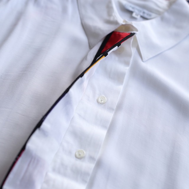 colorful switching design  l/s fly front rayon shirt