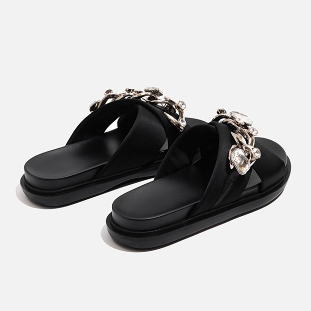 Chain embellished cross strap sandals C1137